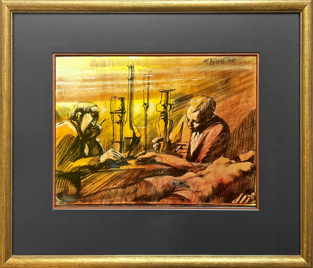 „Gespräch mit Phantastischen Gläser“, 1978 von Fritz Aigner aus der Kunstsammlung Arnoldina im Schmankerlwirt Vorderweißenbach