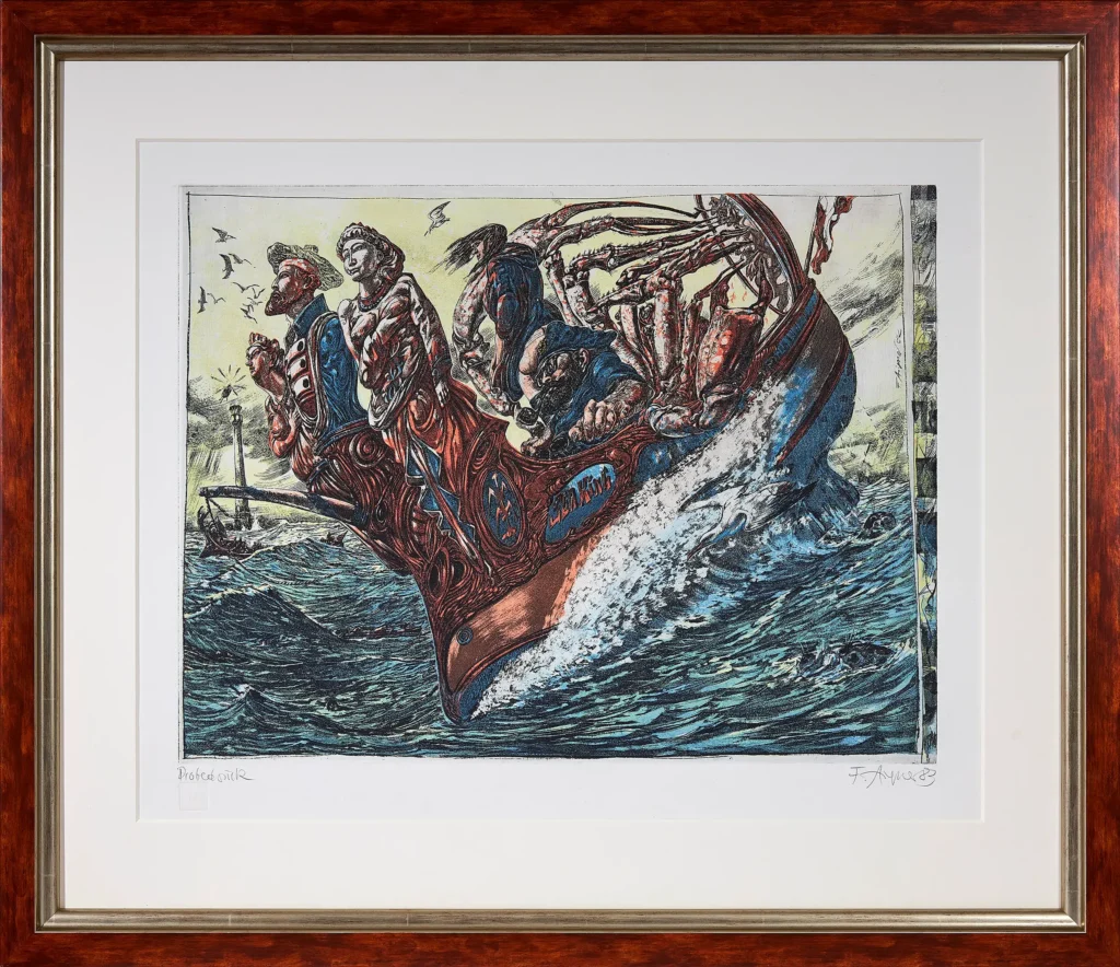 „Alpenländischer Marinemaler auf Tresco“, 1982 von Fritz Aigner aus der Kunstsammlung Arnoldina im Schmankerlwirt Vorderweißenbach
