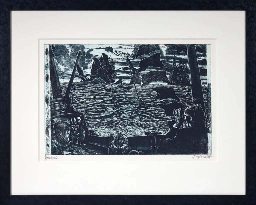 „Schiff auf wilder See“, 1988 von Fritz Aigner aus der Kunstsammlung Arnoldina im Schmankerlwirt Vorderweißenbach