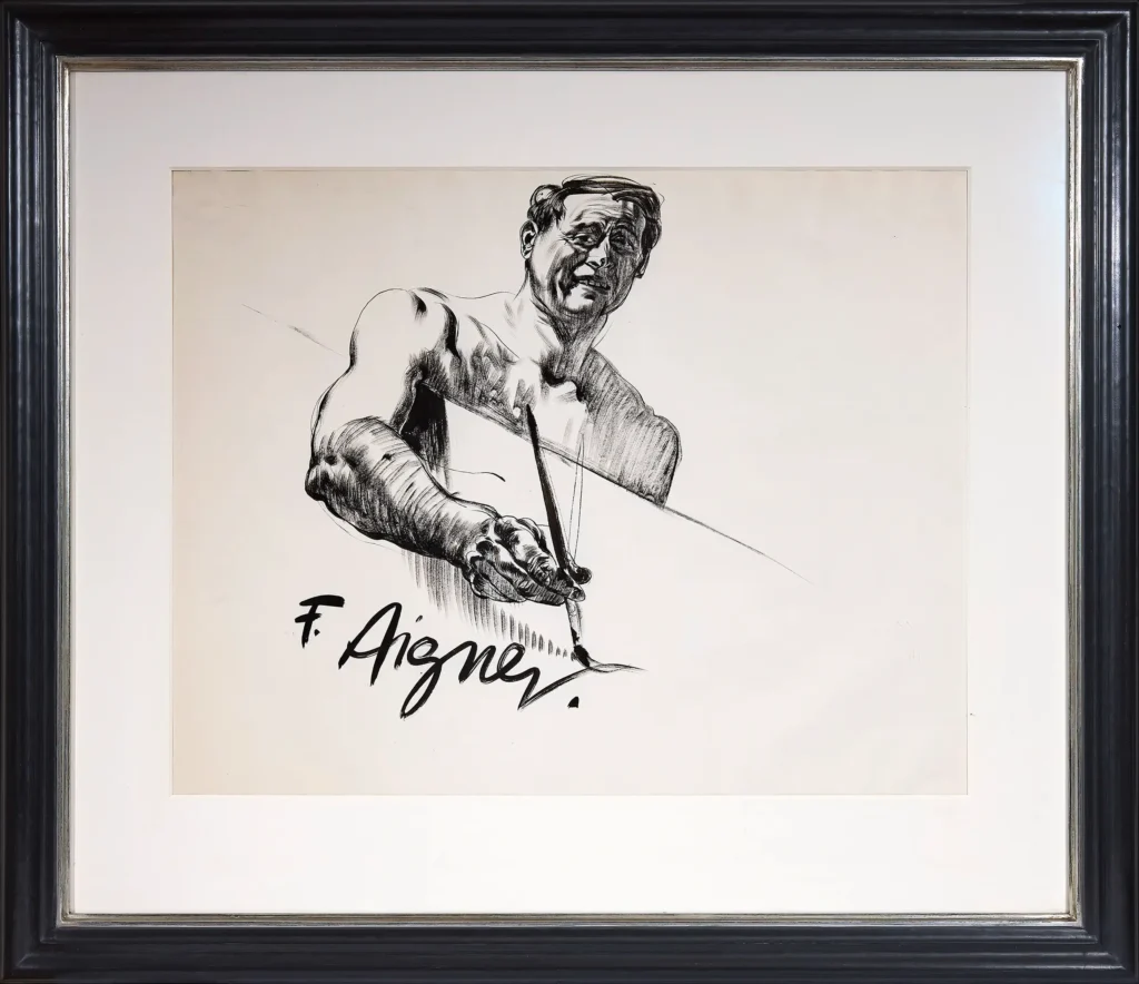 „Selbstporträt mit Unterschrift“, Jahr von Fritz Aigner aus der Kunstsammlung Arnoldina im Schmankerlwirt Vorderweißenbach